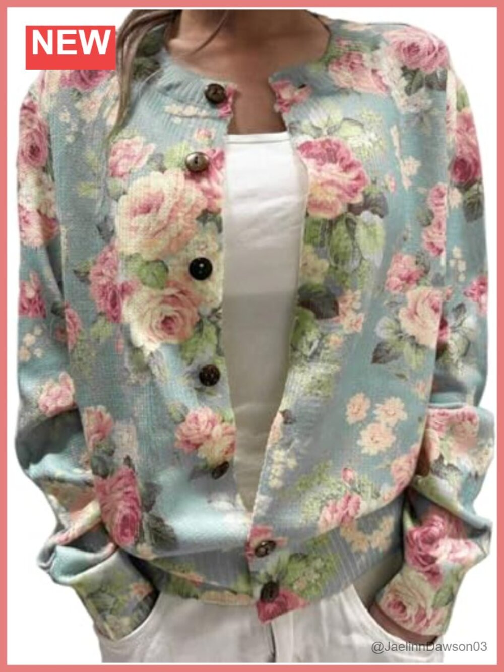 Women's Floral Print Button Down Cardigan Sweater Soft Lightweight